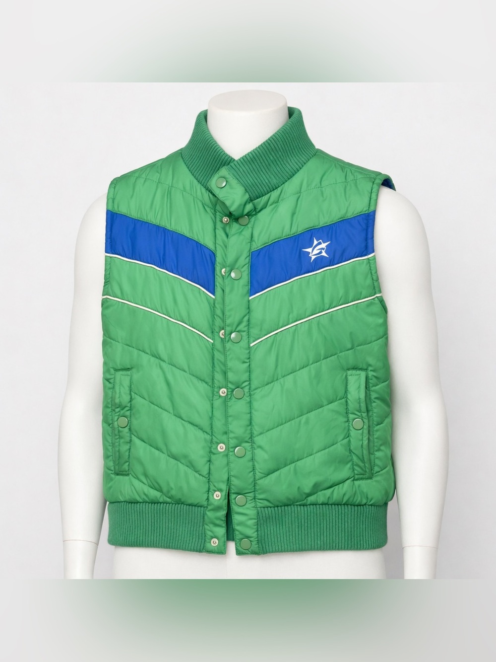 Vintage Groggy Puffer Vest Mens M Green Blue Quilted Insulated Retro 90s